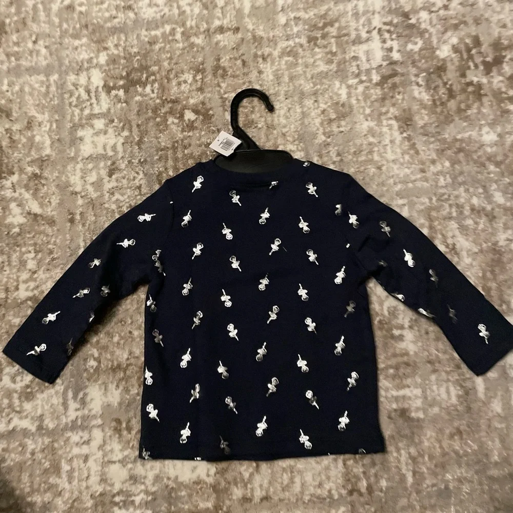 Old Navy Long Sleeve Kids Tee with Silver Ballerina Pattern size 18-24M -NWT